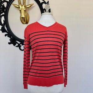 Talbots Navy Stripped Coral Long Sleeves Sweater